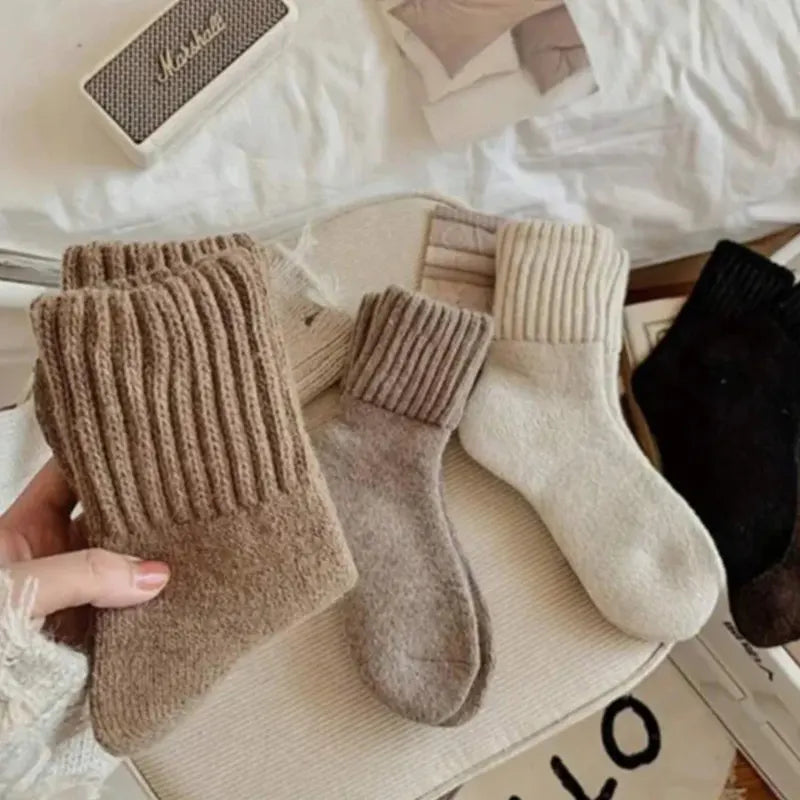 Cozy Ribbed Fleece Lined Crew Socks（5 Pairs Bundle）