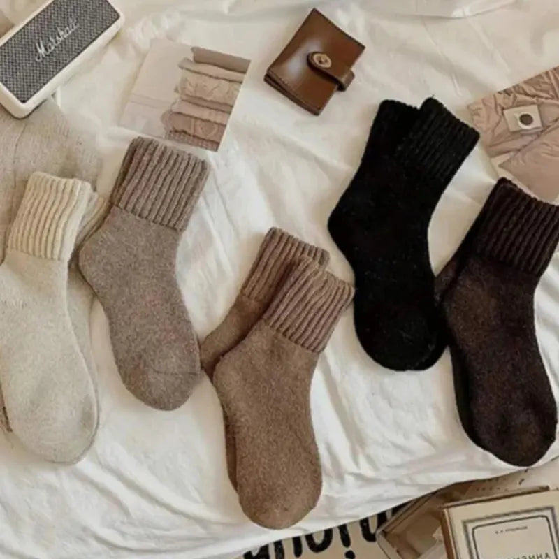 Cozy Ribbed Fleece Lined Crew Socks（5 Pairs Bundle）