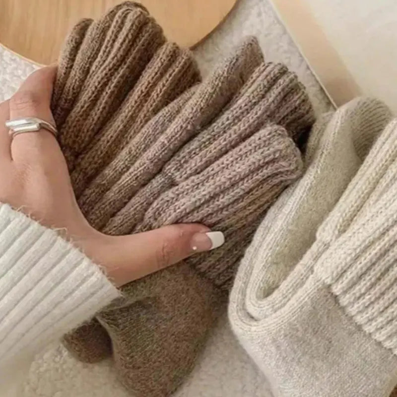 Cozy Ribbed Fleece Lined Crew Socks（5 Pairs Bundle）