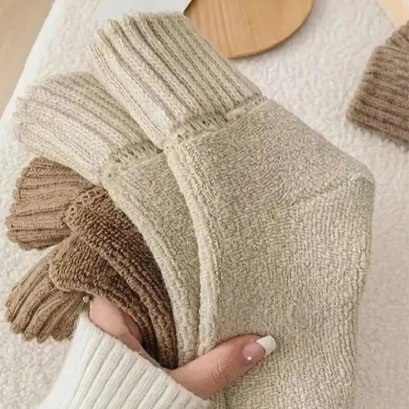 Cozy Ribbed Fleece Lined Crew Socks（5 Pairs Bundle）